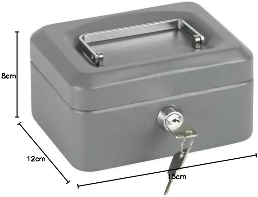 Geldkassette aus Metall Metal Cash Box 150 x 120 x 80 mm mit Schloss und 2 Geldschlüsseln mit Kasset