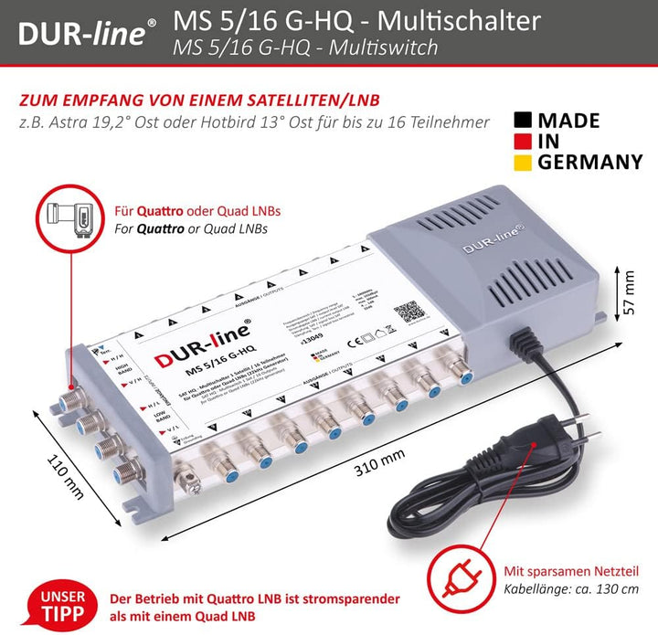 DUR-line MS 5/16 G-HQ - Multischalter - Made in Germany - SAT Multischalter für 16 Teilnehmer/TV - s