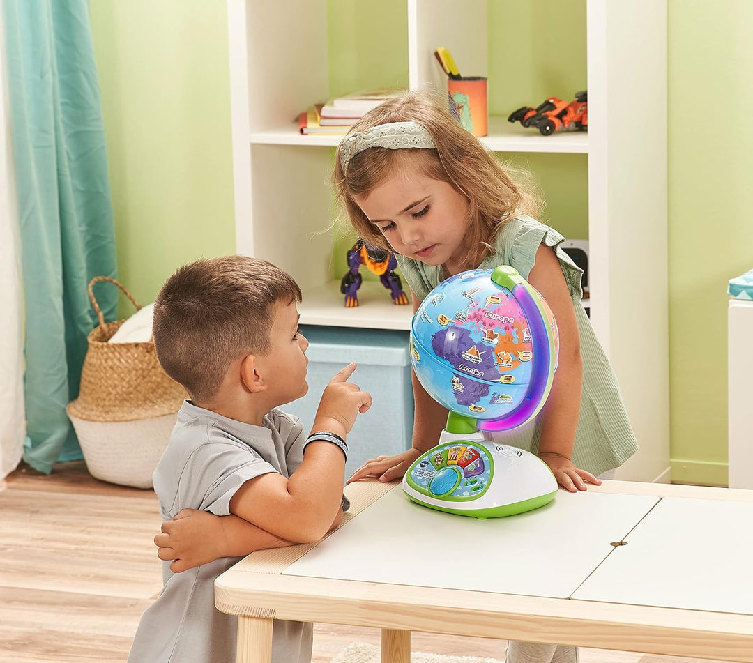 VTech Interaktiver Junior-Globus – Leuchtender Kinderglobus mit 48 Touch-Punkten, 3 Spielmodi und Mu