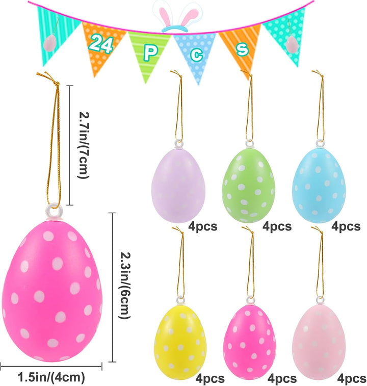 24 Stück Ostereier Plastik, Ostereier zum Aufhängen, Osteranhänger mit Schnüre, Ostereier Deko, für
