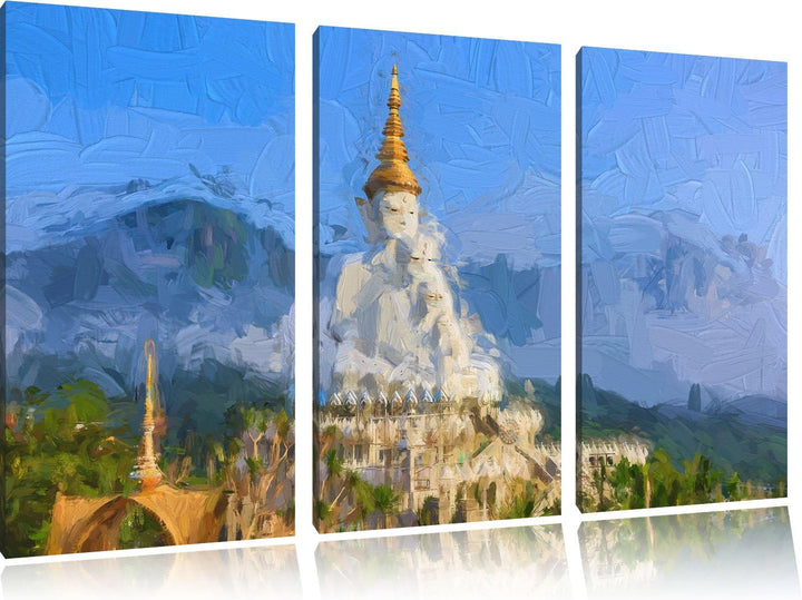Pixxprint Buddha-Skulptur in Thailand als Leinwandbild/Grösse: 3 Teilig (120x80 cm) cm/Wandbild/Kuns