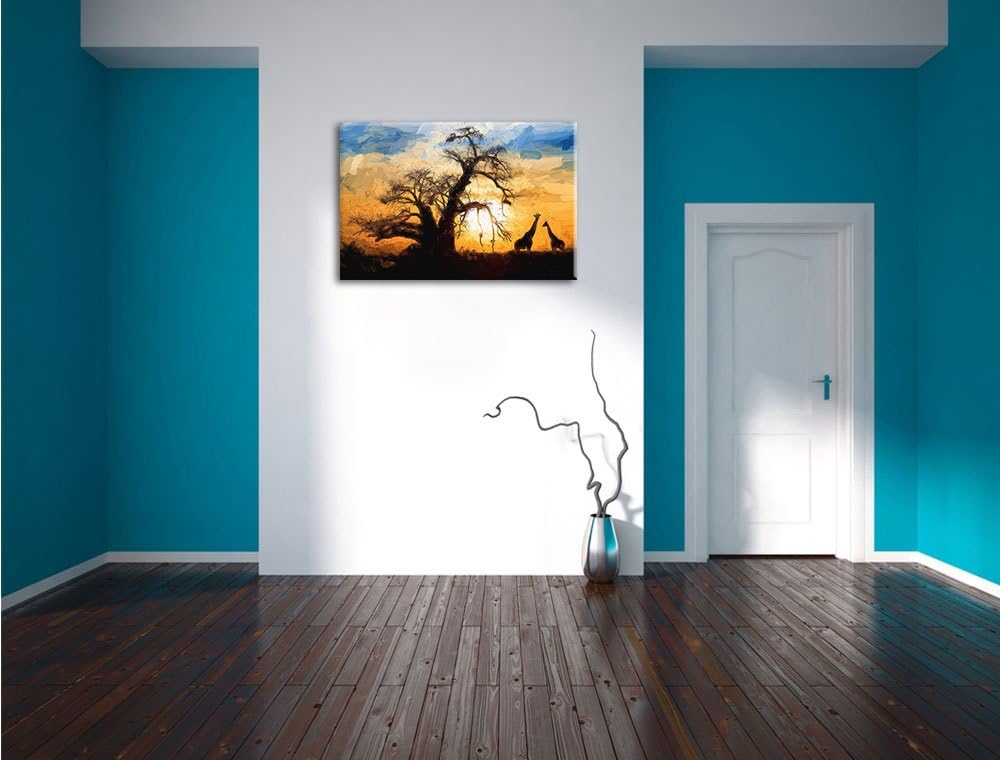 Pixxprint Zwei Giraffen in der Wüste als Leinwandbild/Grösse: 100x70 cm/Wandbild/Kunstdruck/fertig b