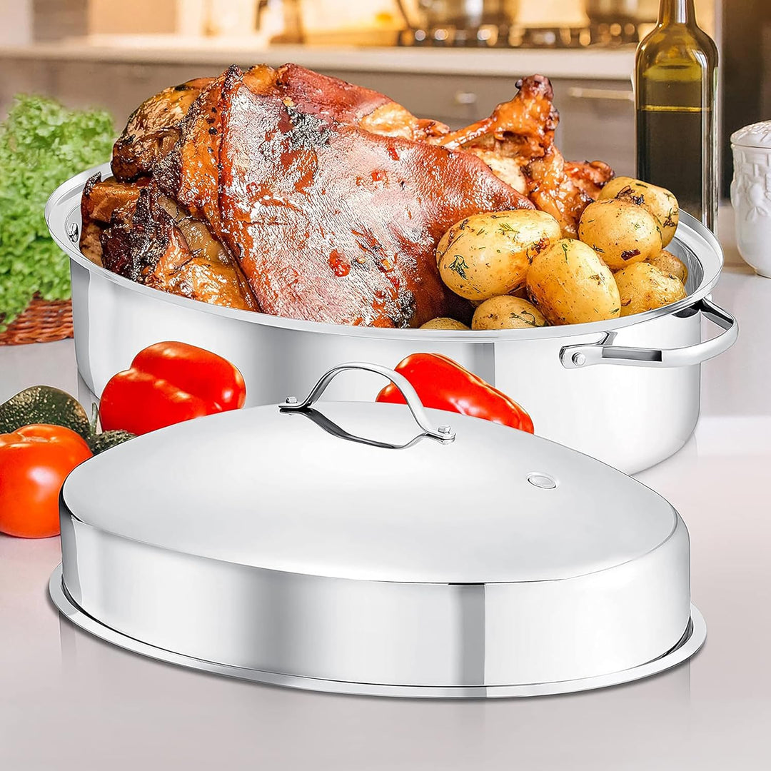 Nutrichef Bräter, Bräter Gusseisen, 50 cm- Bräter mit Deckel Backofengeeignet, Bräter Induktion, Sch