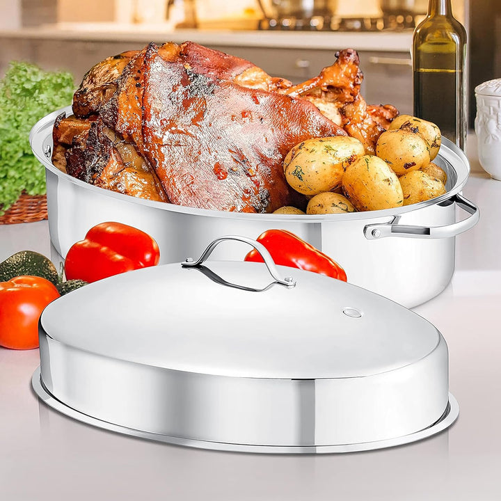 Nutrichef Bräter, Bräter Gusseisen, 50 cm- Bräter mit Deckel Backofengeeignet, Bräter Induktion, Sch