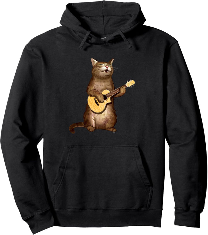 Cat gifts for cat lovers funny playing ukulele Pullover Hoodie