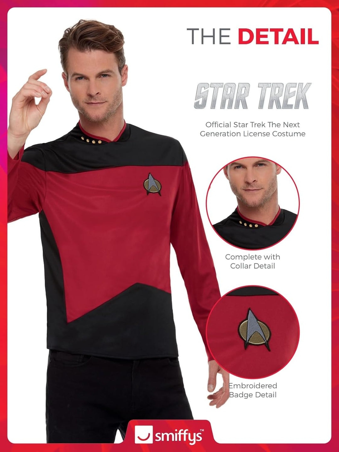 Smiffys Star Trek, The Next Generation Command Uniform, Ma Top, offiziell lizenziertes Star Trek Kos