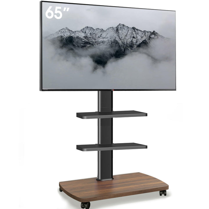 AOKCOS TV Ständer Rollbar mit Holzablage 2 Regal, Fernsehständer auf Rollen für 32-65 Zoll TV, TV Bo