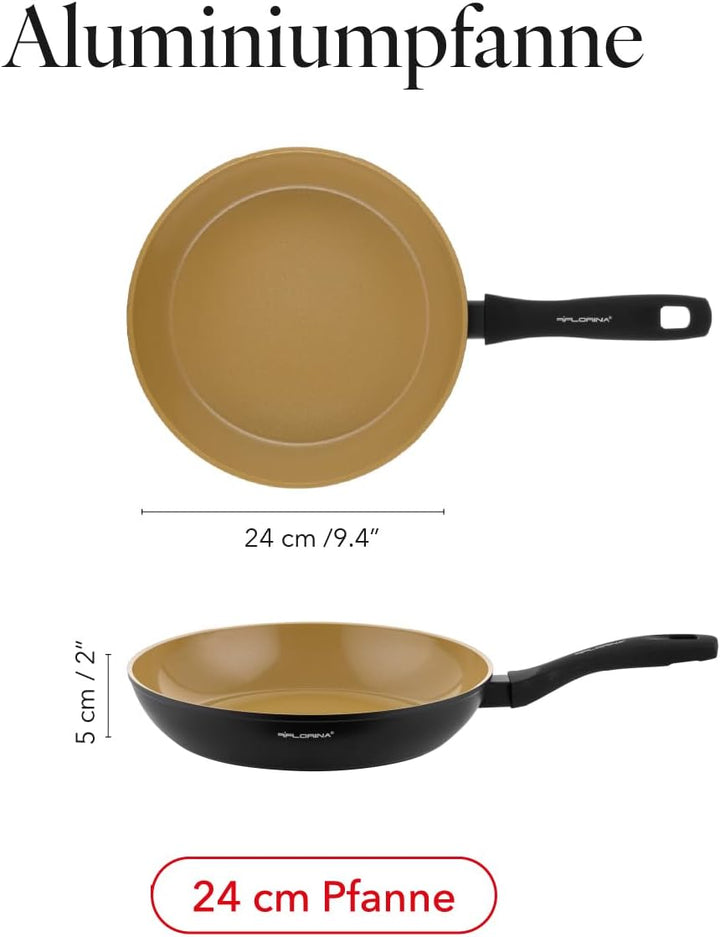 FLORINA AMVEGAN Aluminiumbratpfanne 24 cm I Hohe Haltbarkeit I Olivenöl-Keramikbeschichtung I Einfac