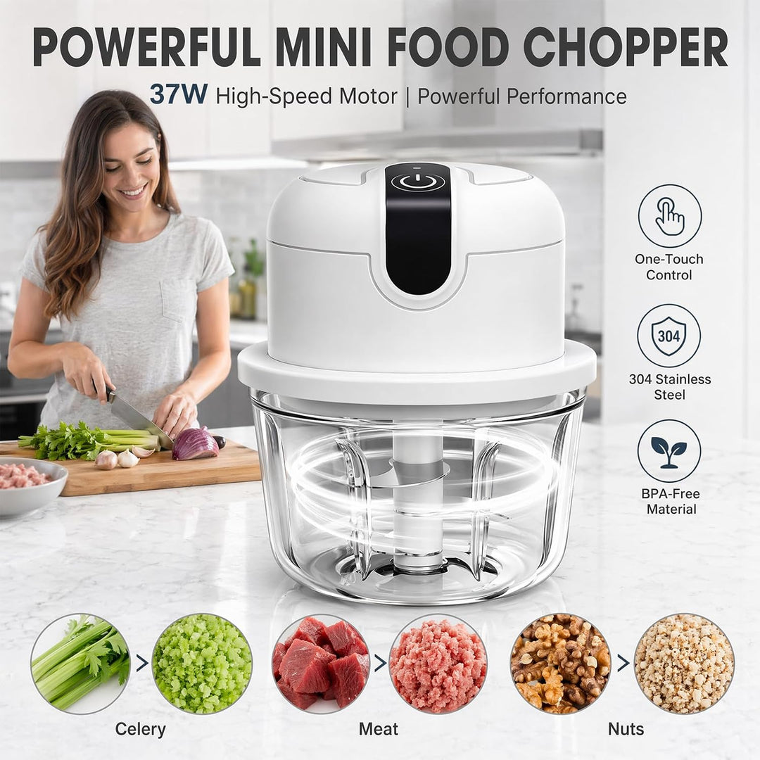 350 ml Elektrischer Küchenzerkleinerer,Knoblauch Zerkleinerer, USB-Aufladung, Gemüsezerkleinerer, El