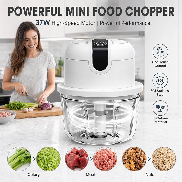 350 ml Elektrischer Küchenzerkleinerer,Knoblauch Zerkleinerer, USB-Aufladung, Gemüsezerkleinerer, El