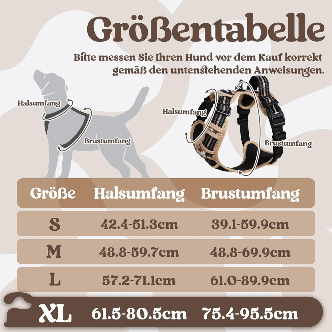 rabbitgoo Hundegeschirr Grosse Hunde Leichtes Anlegen, XL, Bergkhaki | Anti Zug, Ohne Kopfdurchzug,
