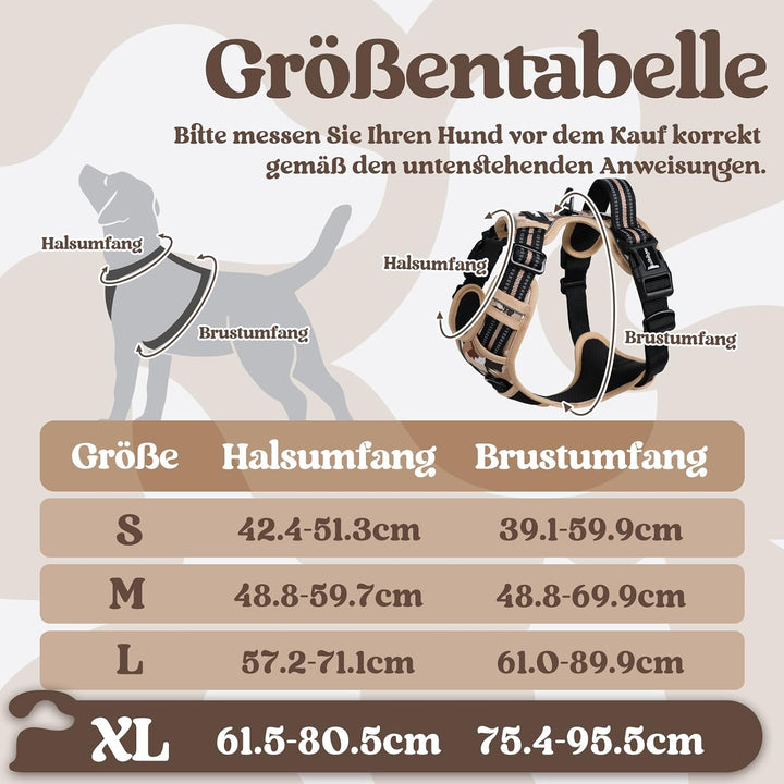 rabbitgoo Hundegeschirr Grosse Hunde Leichtes Anlegen, XL, Bergkhaki | Anti Zug, Ohne Kopfdurchzug,