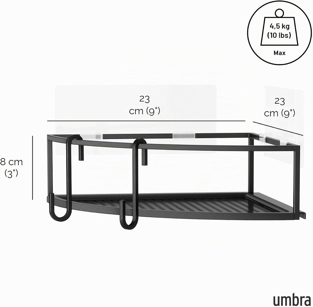 Umbra Cubiko Eckregale, Duschablage ohne Bohren mit Haken, Schwarz, 2er-Set Schwarz Eckregal, Schwar