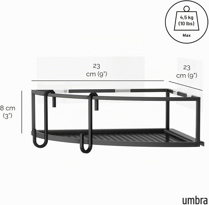 Umbra Cubiko Eckregale, Duschablage ohne Bohren mit Haken, Schwarz, 2er-Set Schwarz Eckregal, Schwar