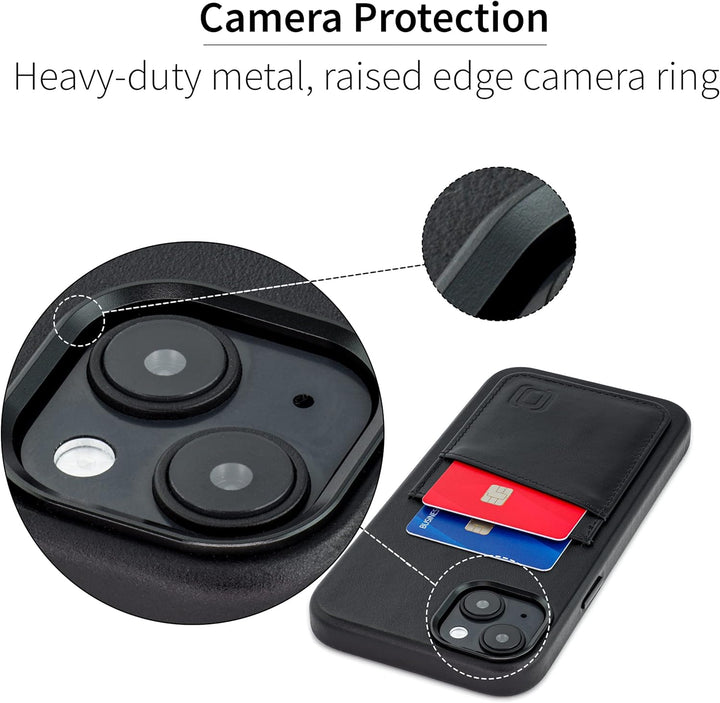 Dockem Echtleder Kartenetui für iPhone 14 Plus mit Kartenfachen und Integrierter Metallplatte zur Ma