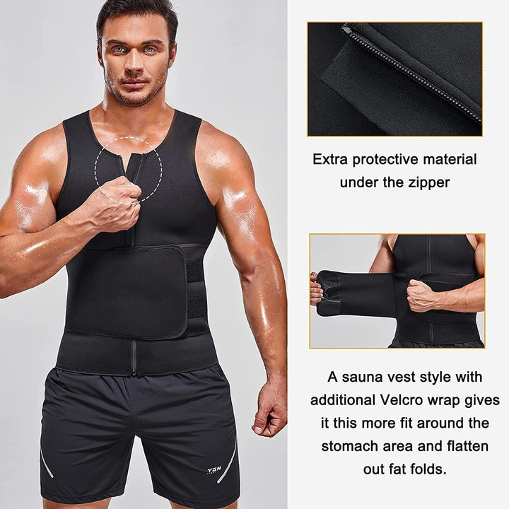 Sauna Weste mit Bauchweggürtel Neopren Herren Fitness Korsett Schwitzweste tank top shapewear fitnes
