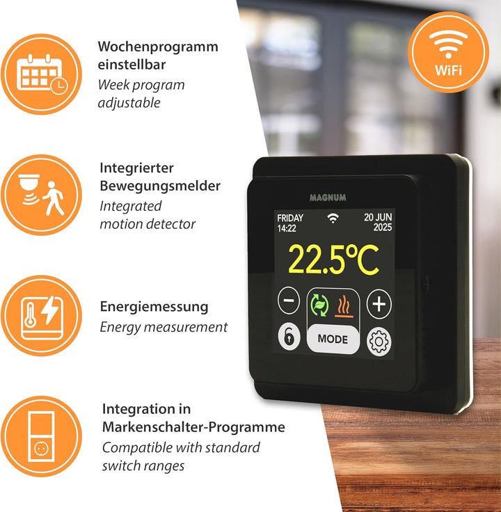 MRC WiFi Smart Thermostat/Raumregler mit Bodenfühler für Fussbodenheizung, Elektro-Heizung, Konvekto