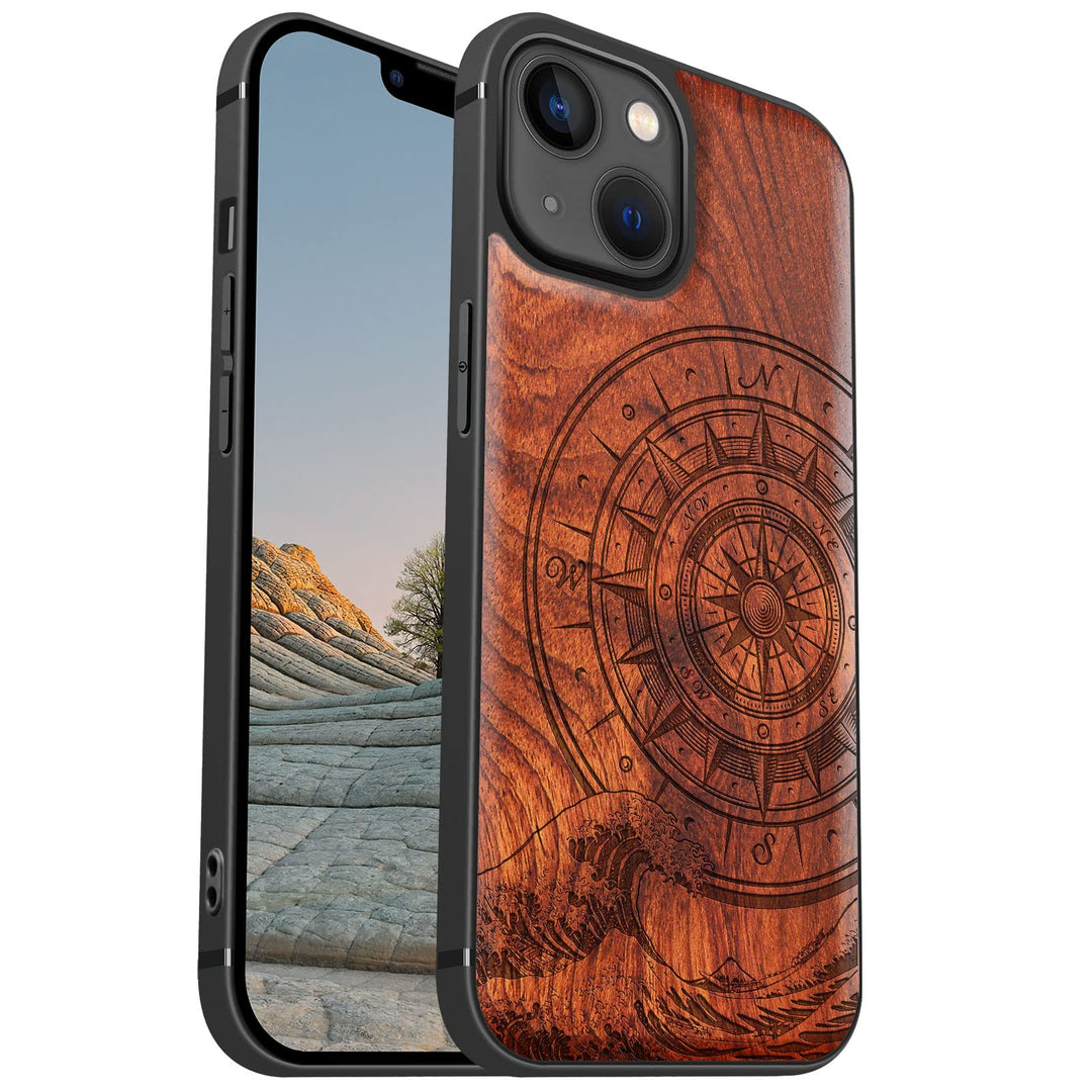 Carveit Magnetisch Hülle für iPhone 13 [Elegante Rosenholz] [Weich TPU Stossstange] Stossfeste Handy