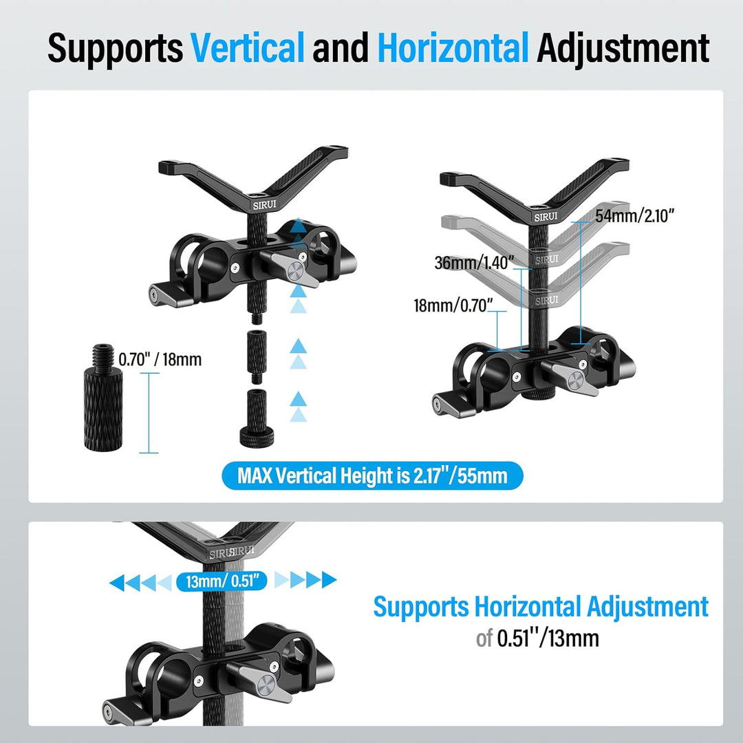 SIRUI AM-LB35 kameraobjektiv Unterstützung Lens Support, universelle 15mm Stangenklemme, 55mm Höhenv