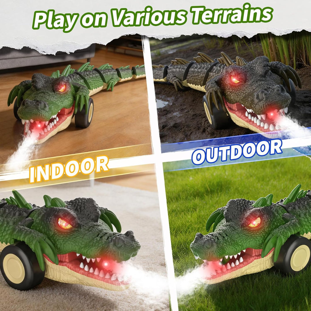 2,4G RC Krokodil Auto Spielzeug für Kinder, Ferngesteuertes Alligator Spielzeug mit Rollen Drehungen
