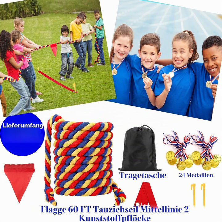 WYRJXYB Outdoorspiele Tauziehen Seilspiel 18M, Outdoor Spiele Gartenspiele für Kinder Erwachsene, Ta