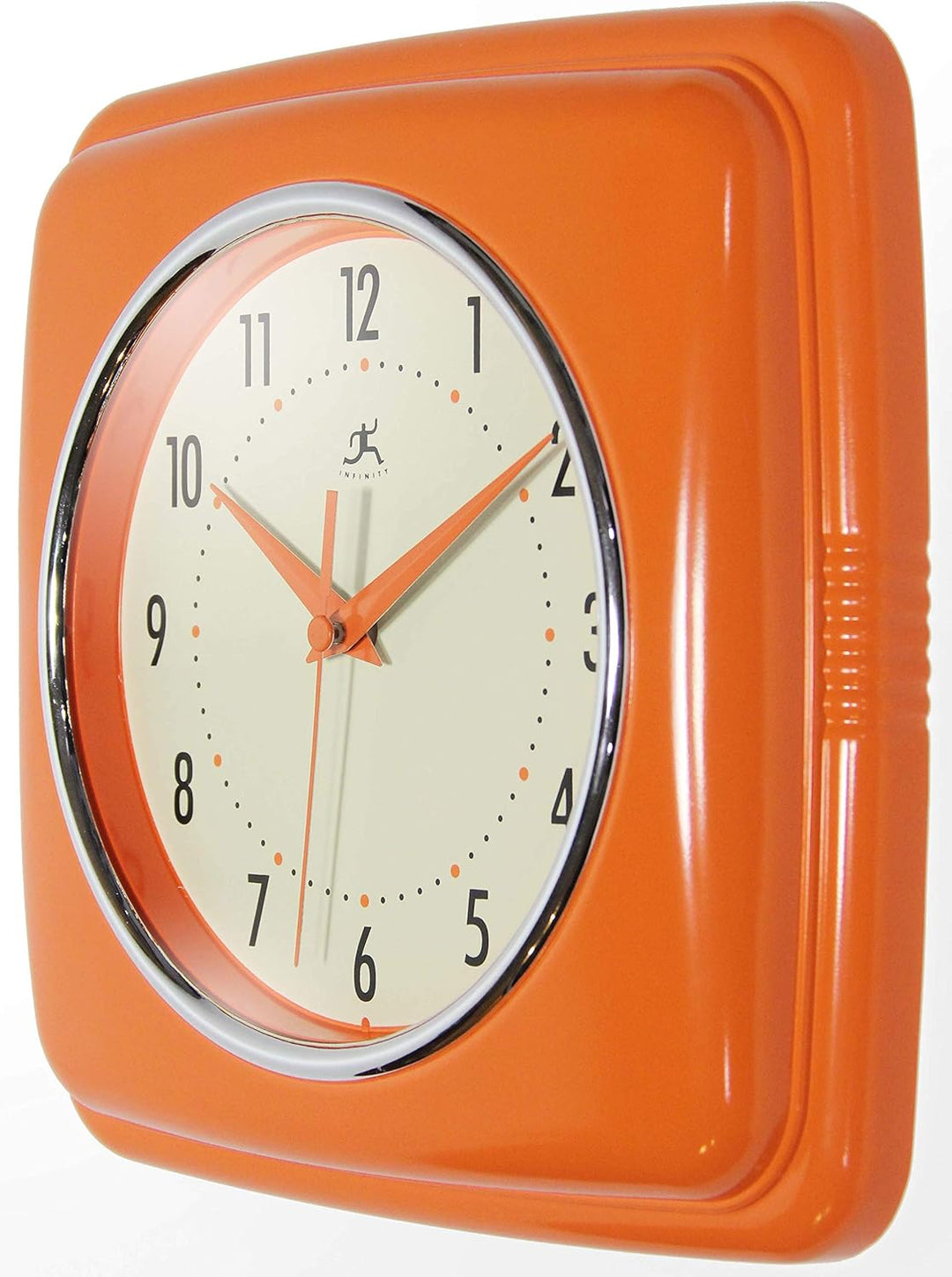 Infinity Instruments Quadratische, stille Retro-Wanduhr, 22,9 cm, Mitte des Jahrhunderts, Moderne Kü