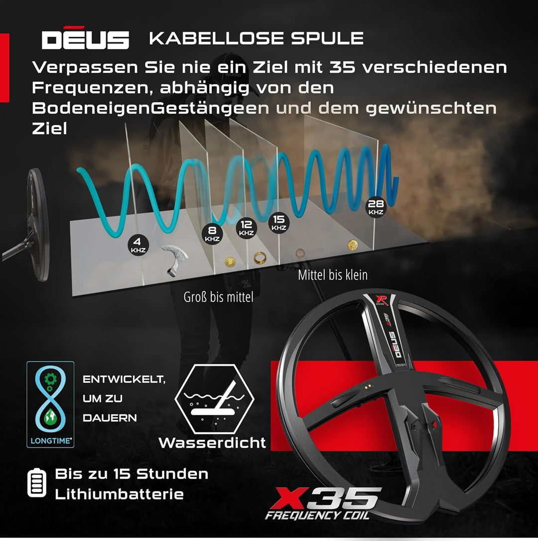 XP Metal Detectors Deus - regenfest und 100% kabellos, für die Suche nach Schätzen und Relikten - Su