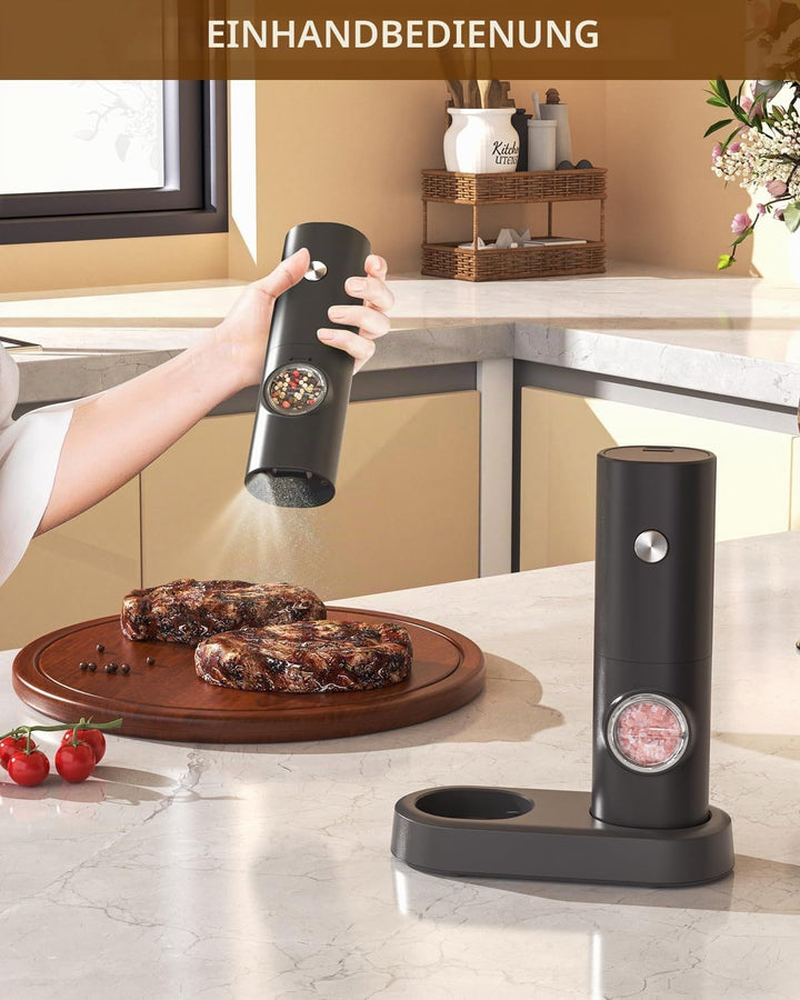 CIRCLE JOY Salz und Pfeffermühlen Elektrische 2er Set Batteriebetriebenen Gewürzmühle mit Basis, Wei