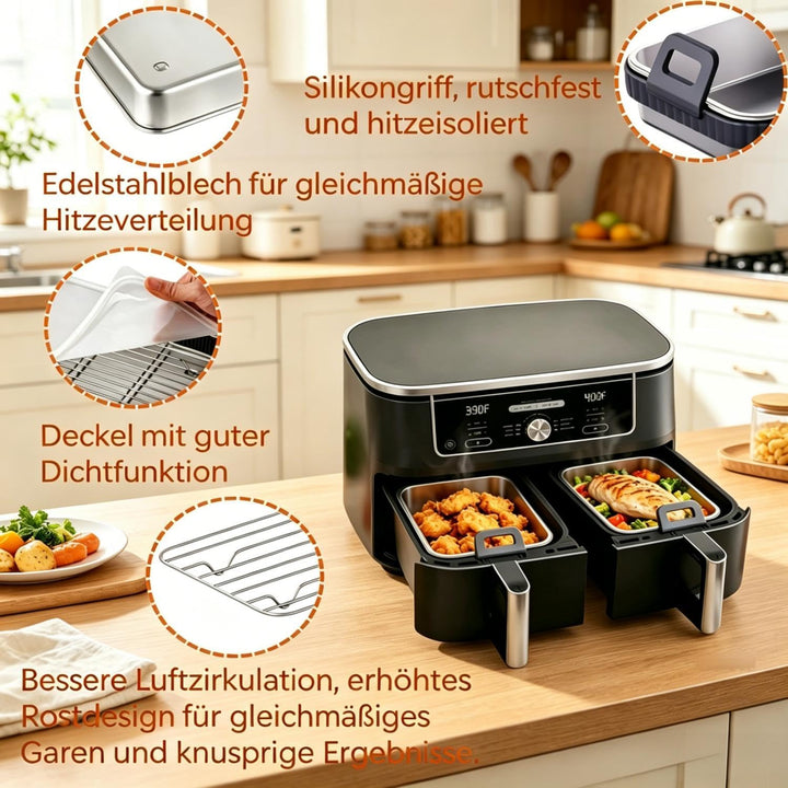 Edelstahl Backblech für Airfryer, hitze- &amp; kratzfest, spülmaschinenfest, universelles Zubehör für Co