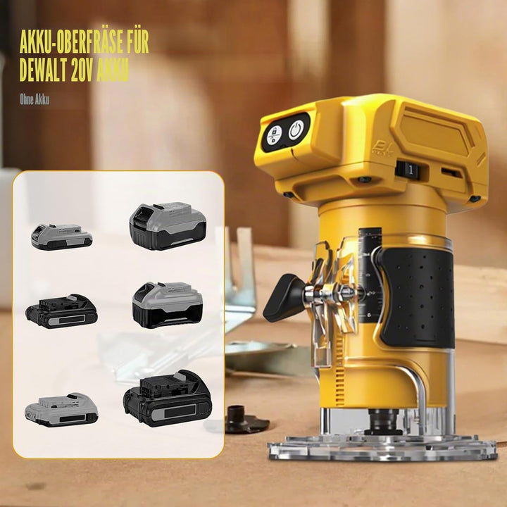 Akku Oberfräse kompatibel mit Dewalt 20V-Akku (ohne Akku), 800 W bürstenloser Holztrimmer mit 10000–