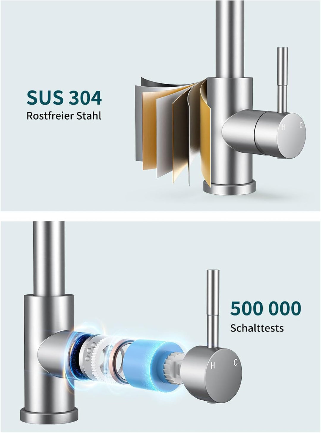 Hiqufet Wasserhahn Küche, Ausziehbare Küchenarmatur mit Sprühbrause aus Edelstahl und 2 Sprühfunktio