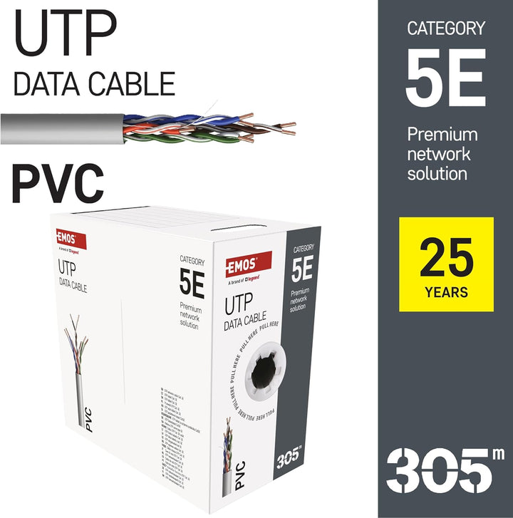 EMOS - UTP Netzwerkkabel CAT 5e, 305m, PVC - CAT5e-Patchkabel UTP - Gigabit LAN Kabel - ungeschirmte