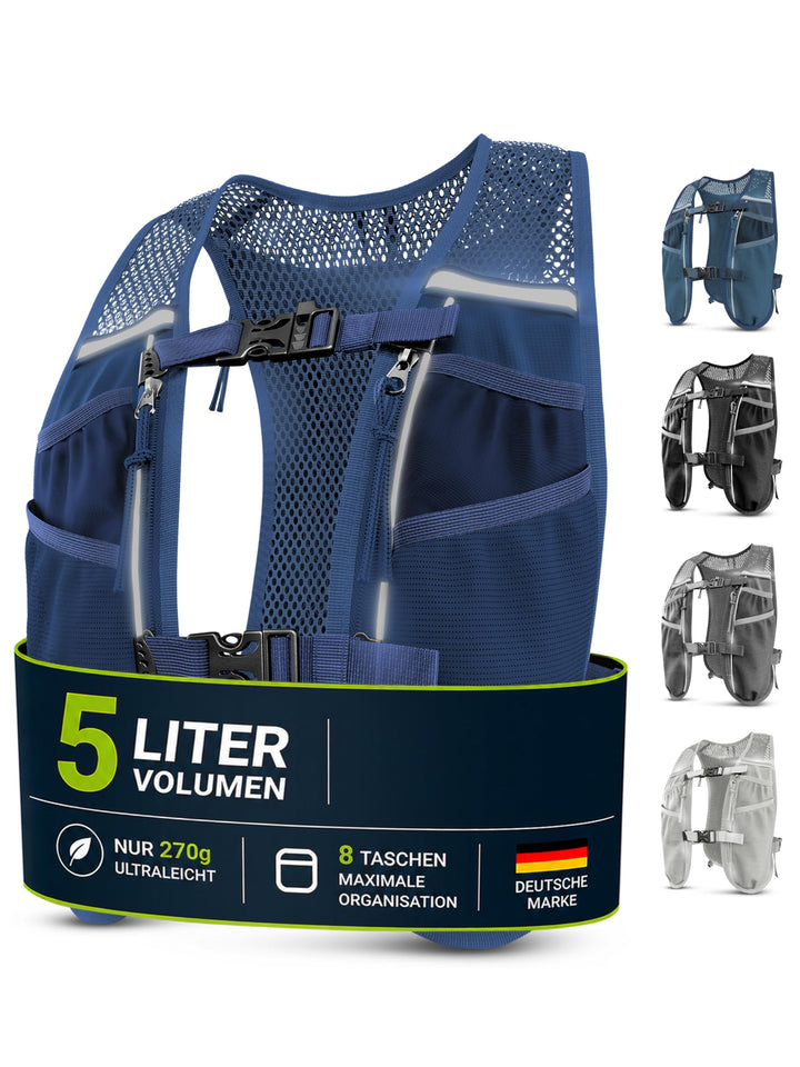 SASMO® Laufweste Damen & Herren 5L / 2L | Running Vest - Ultraleicht & atmungsaktiv| Laufrucksack Da