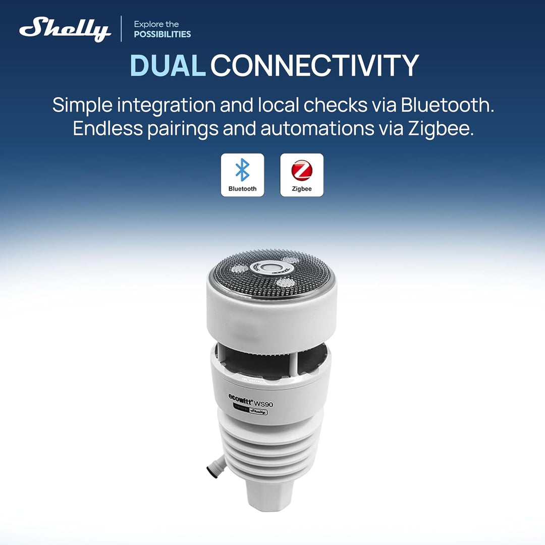 Ecowitt WS90 Powered by Shelly - Bluetooth & Zigbee 7-in-1 Smart Wetterstation, Smarte Bewässerung &