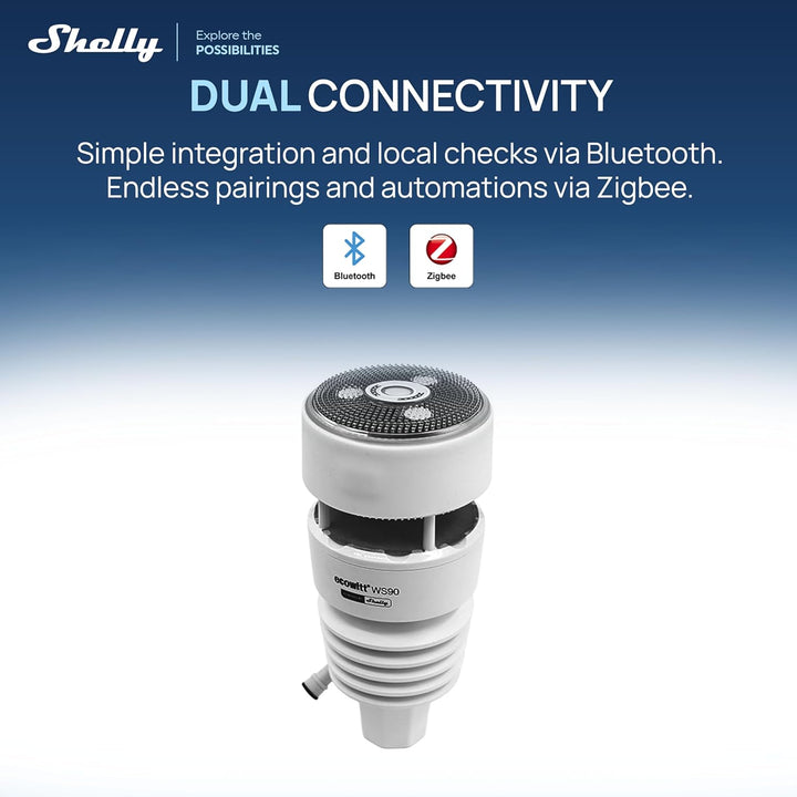 Ecowitt WS90 Powered by Shelly - Bluetooth & Zigbee 7-in-1 Smart Wetterstation, Smarte Bewässerung &
