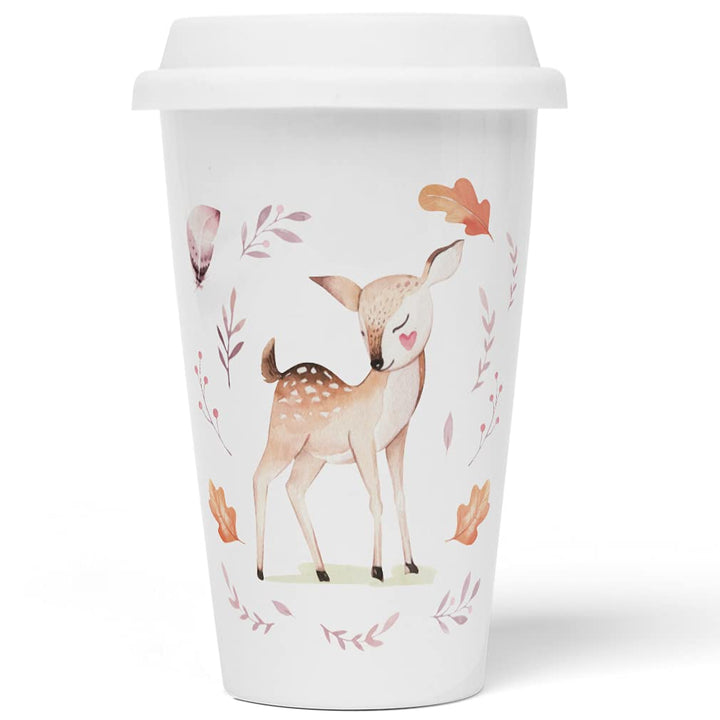 JUNIWORDS To-Go Becher mit Deckel, Reh Aquarell
