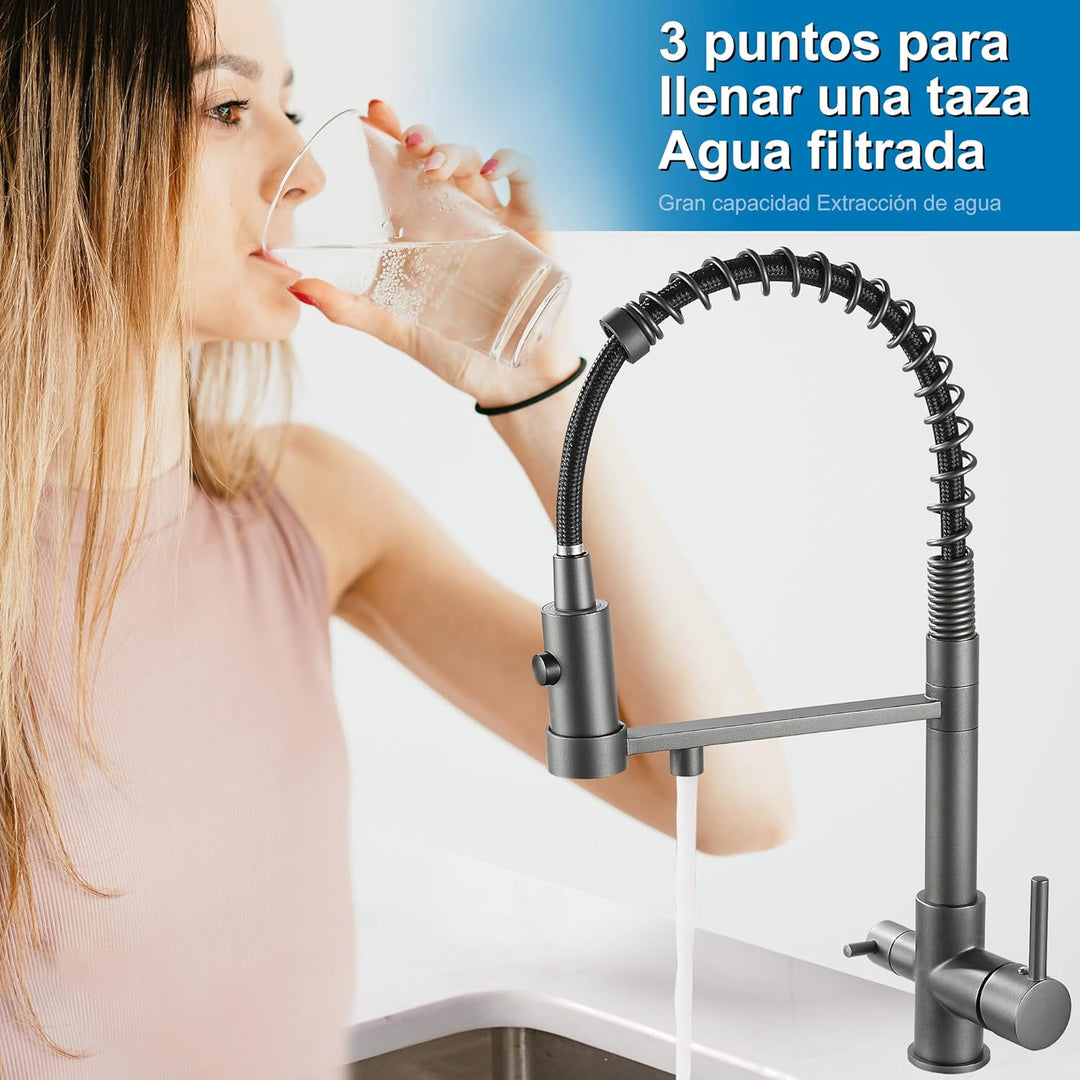 3 Wege Wasserhahn Küche, Ausziehbar Küchenarmatur, Spültischarmatur aus Messing, 3 in 1 Mischbatteri