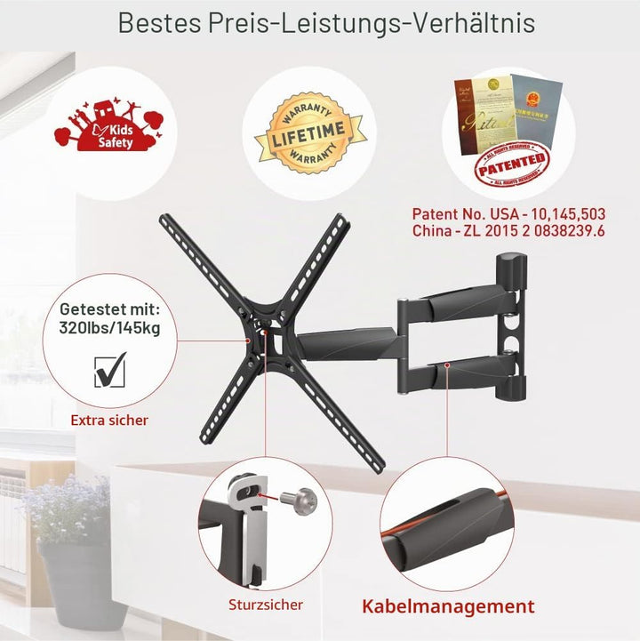 Barkan 53.5cm Lange TV Wandhalterung, 13-65 Zoll Schwenkbar/Neigbar/Vollbewegung luxuriösen TV Halte