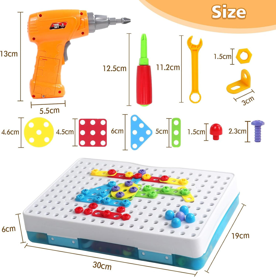 Steckspiel Spiele ab 3 Jahren Mosaik mit Elektrische Bohrmaschine, 3D Puzzle Montessori Spielzeug ab