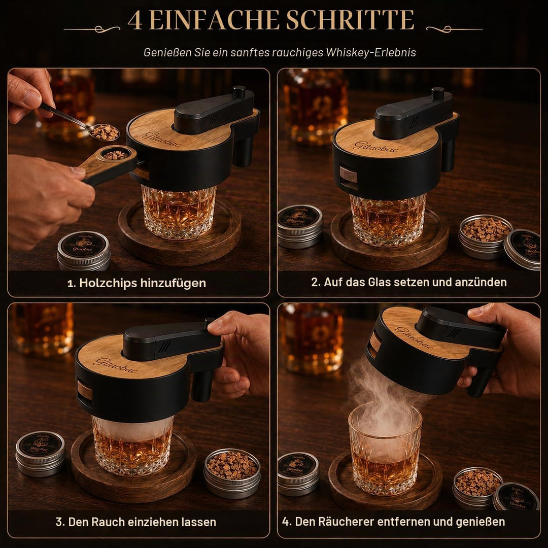 Whiskey-Smoker-Set mit integriertem Feuerzeug, 6 Sorten Holzspäne, 2 Gläser, 2 Eisballformen, Cockta