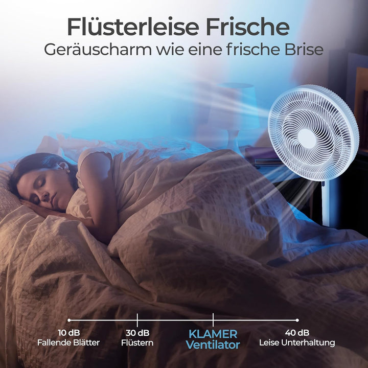 KLAMER Standventilator leise, stromsparender DC Standventilator mit Fernbedienung, 12 Geschwindigkei
