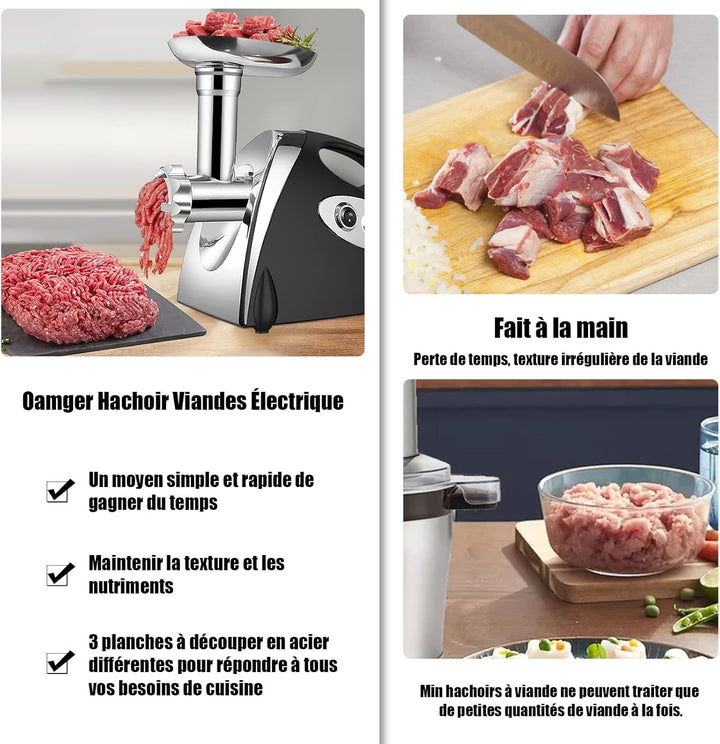 Elektrischer Fleischwolf, 2800W 3 in 1 Fleischwolf, mit 3 Platten aus Edelstahl für 3 mm, 5 mm und 7