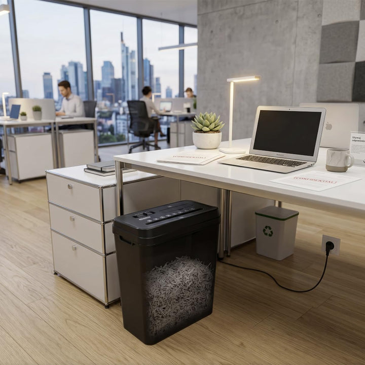 Office Products Aktenvernichter/für Papier CD/DVD / 10 Blätter Querschnitt/Behälter 14 l/Schwarz/Pap