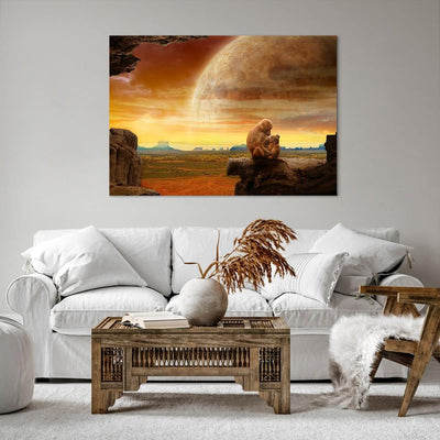 Bilder auf Leinwand 100x70cm Leinwandbild Affen Mutter Natur Berg Gross Wanddeko Bild Schlafzimmer K