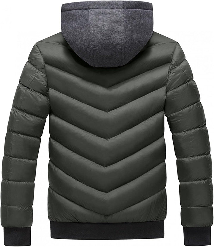 Herren Daunenjacke Winddichte Steppjacke Übergangs Jacke mit Kapuze, Armeegrün