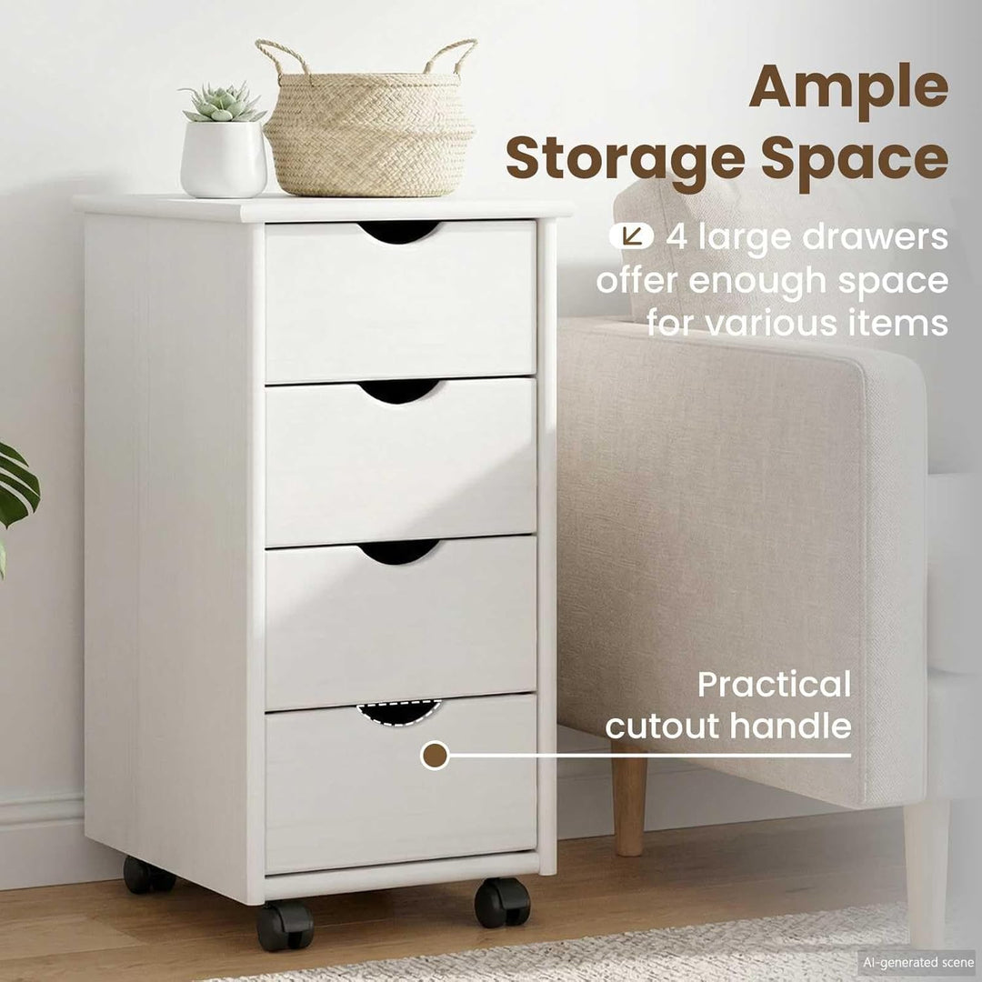 vidaXL Rollschrank Mit Rad Weiss 34 x 39 x 65,5 cm Massivholz Kiefer, Minimalistischer Rollschrank,