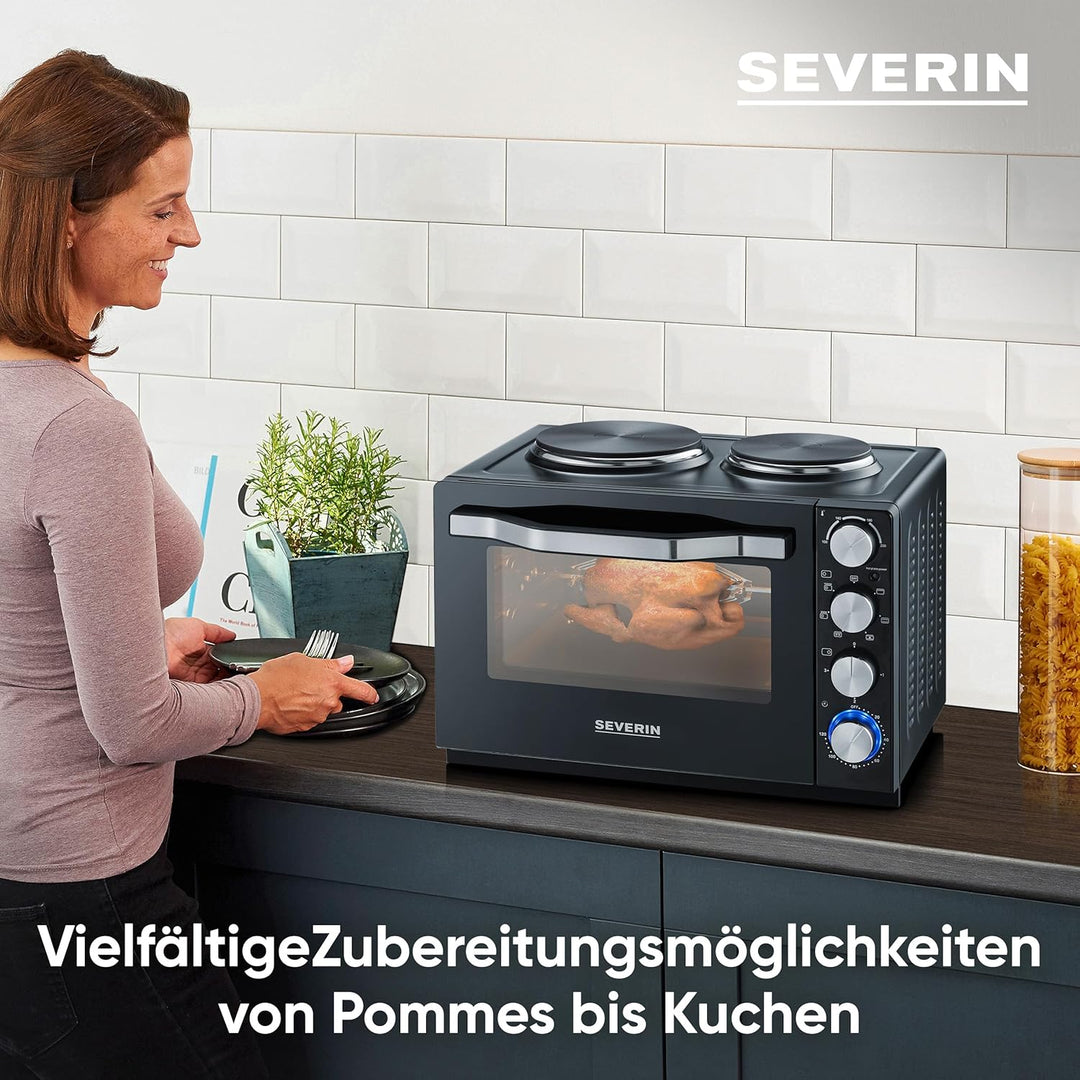 SEVERIN Back- und Toastofen mit Kochplatten, Backofen mit 30 L Garrauminhalt, Minibackofen mit Kochp