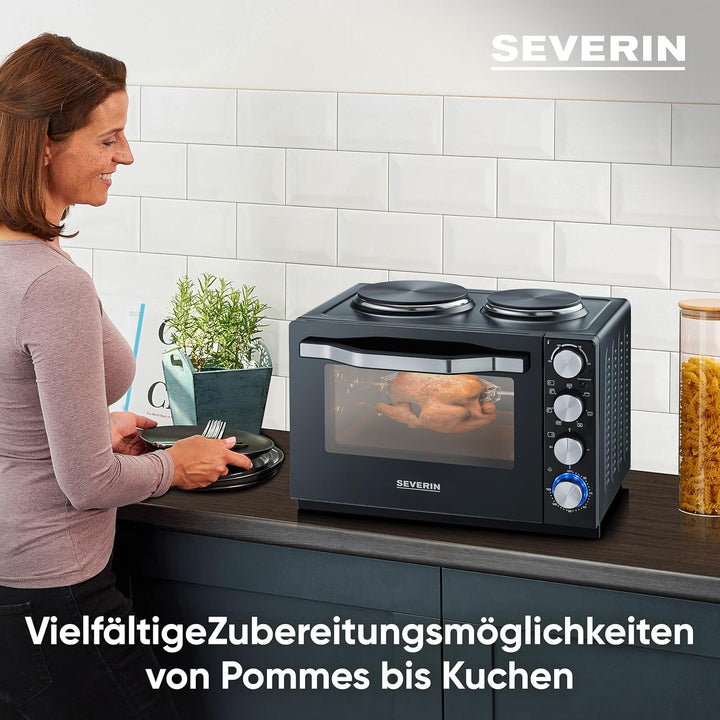 SEVERIN Back- und Toastofen mit Kochplatten, Backofen mit 30 L Garrauminhalt, Minibackofen mit Kochp