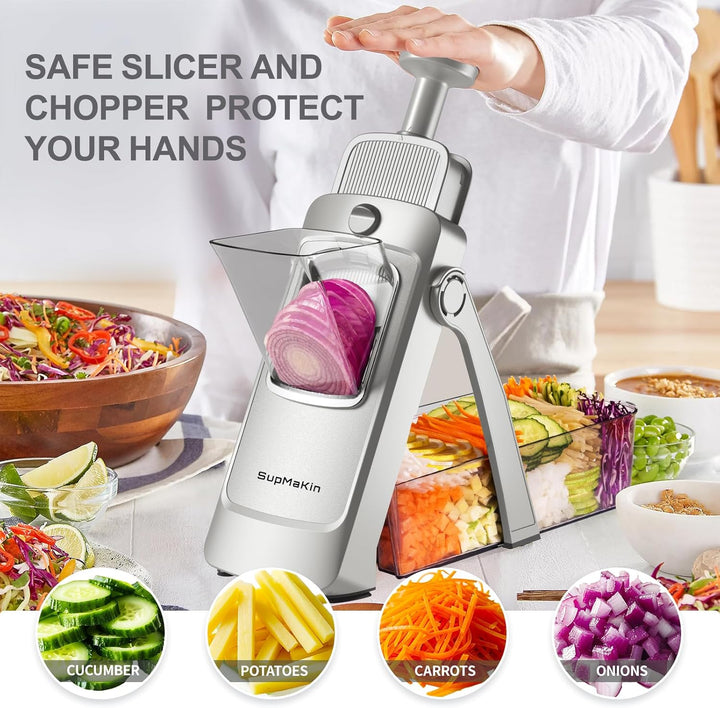 SupMakin Gemüseschneider, Once for All Verstellbar Gemüsehobel Genius Mandoline Vegetable Slicer Kar