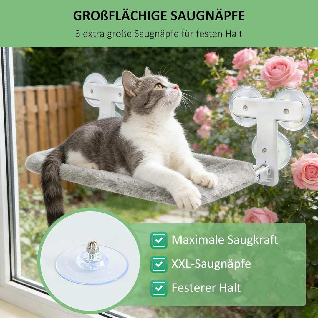 Katzen Hängematte Fensterliege mit 6 Starken Saugnäpfen,Faltbares Katzen Fensterbett, 52x30cm Grau –